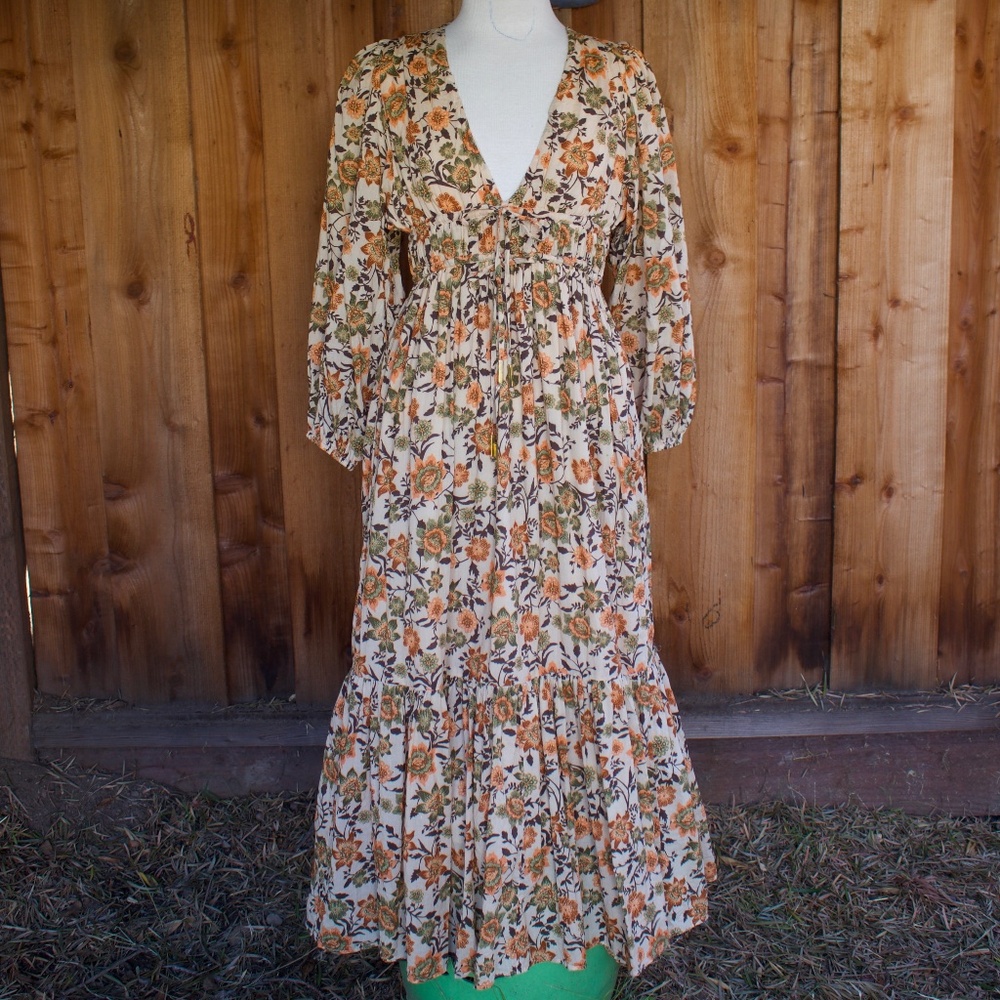 Juillet 100% Cotton Merritt Maxi Dress In Oona Sunflower Print Woman's Size M